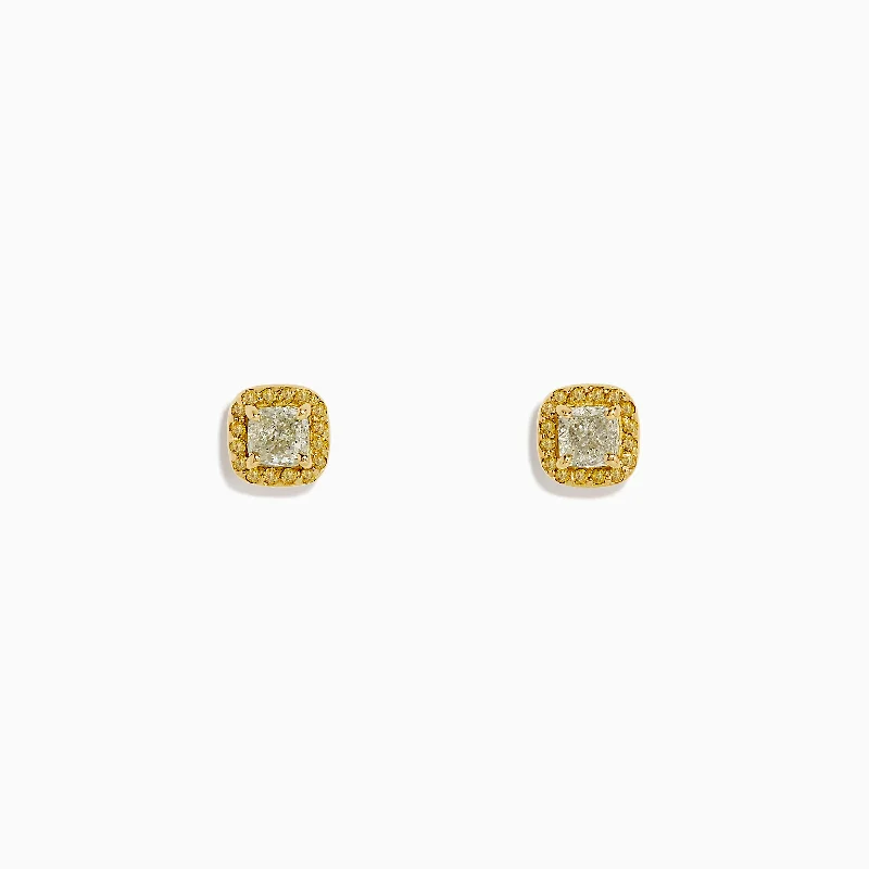 Seasonal Jewelry Clearance – Best Styles At The Lowest Prices Fashion-Forward 18K Yellow Gold Cushion Halo Yellow Diamond Stud Earrings 0.73 TCW