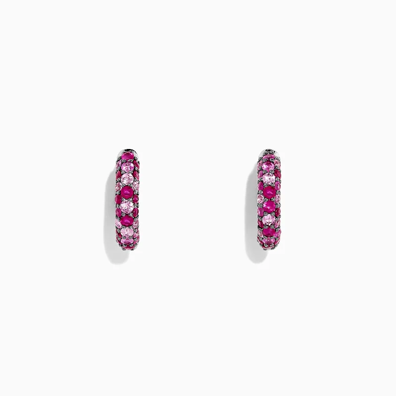 Limited-Stock Jewelry Clearance – Grab Your Favorites Now Trendy Threads 925 Sterling Silver Pink Sapphire Splash Huggie Earrings, 1.80 TCW