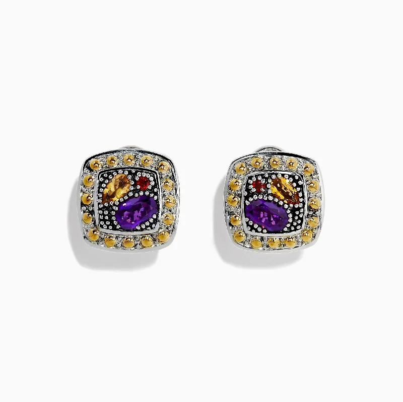 Flash Sale On Stunning Jewelry – Don't Miss Out Chic Style, Always In Vogue 925 Sterling Silver & 18K Gold Multi Gemstone Earrings, 1.28 TCW