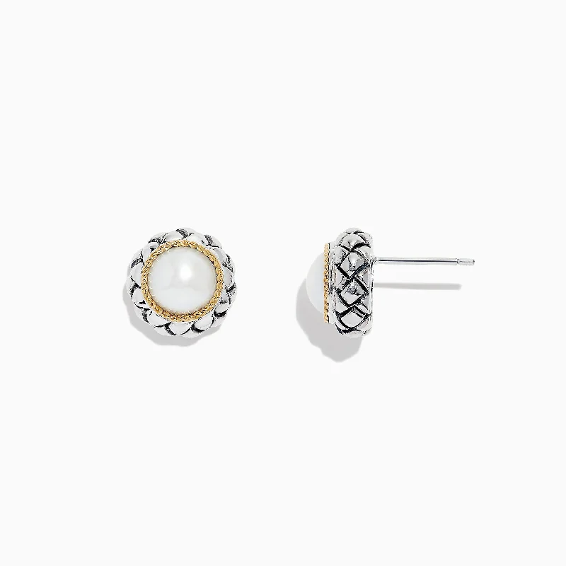 Bohemian-Inspired Jewelry For Free-Spirited Fashion Exclusive Discounts 925 Sterling Silver & 18K Yellow Gold Cultured Fresh Water Pearl Stud Earrings