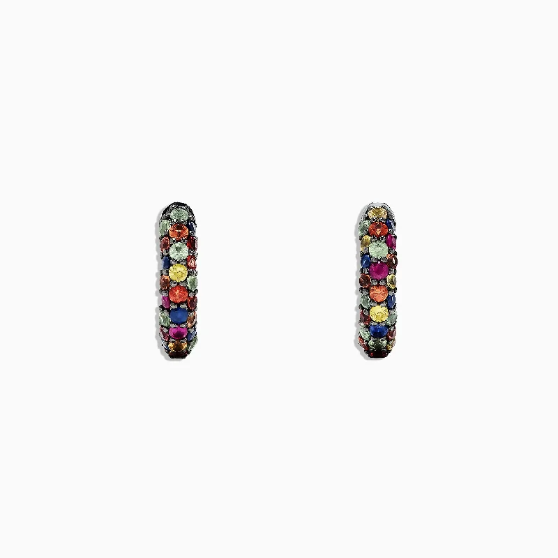 Personalized Jewelry Sale – Unique Pieces At Great Prices New Season Fashion Preview 925 Sterling Silver Multi Sapphire Splash Huggie Earrings, 1.98 TCW