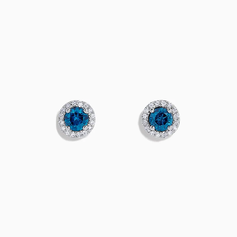 Personalized Jewelry At Special Discount Rates Elevated Casual Discounts Bella Bleu 14K Gold Blue and White Diamond Stud Earrings, 0.71 TCW