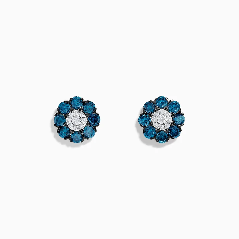 Sparkle On A Budget – Fine Jewelry For Less Stylish Statements Bella Bleu 14K White Gold Blue and White Diamond Flower Stud Earrings