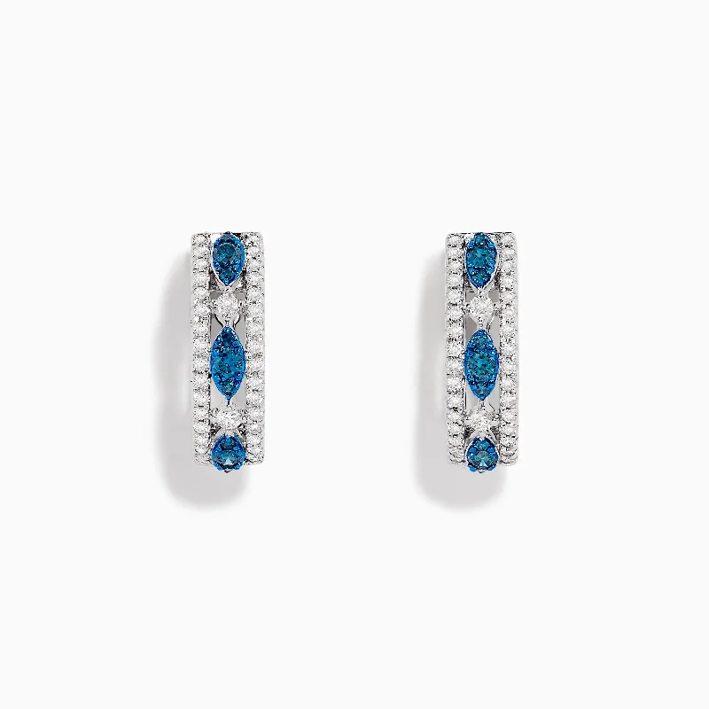 High-End Jewelry, Now More Affordable Than Ever The Good Stuff Bella Bleu 14K White Gold Blue and White Diamond Huggie Hoop Earrings