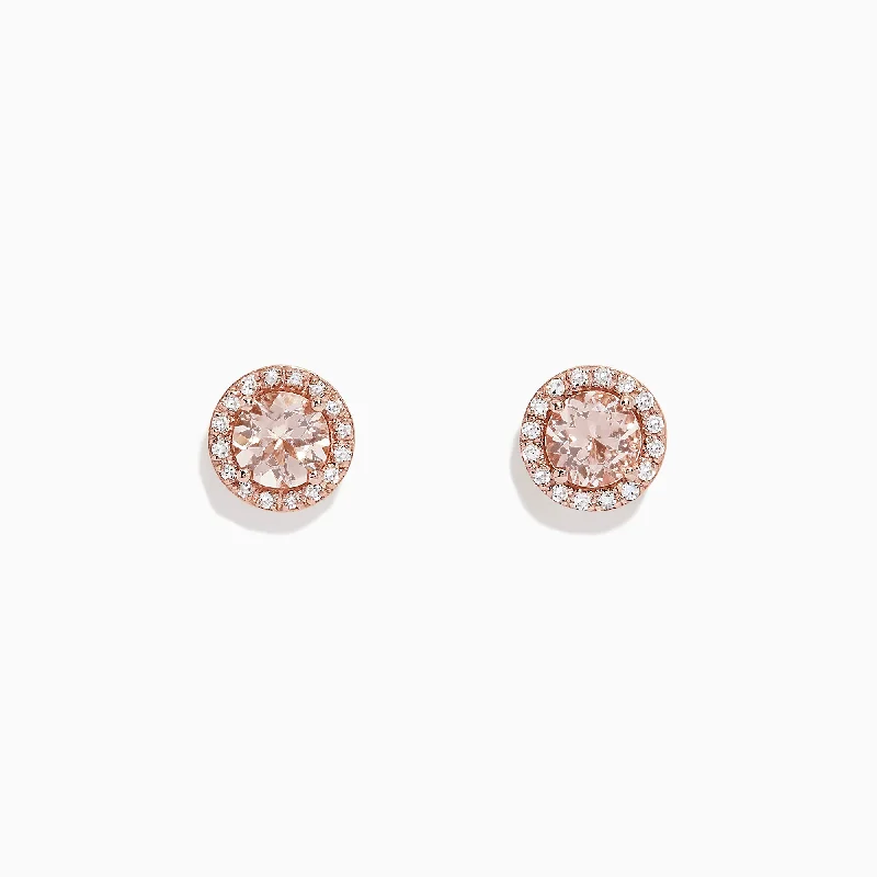 Trendy Minimalist Jewelry For Everyday Wear Swimwear Summer Blowout Blush 14K Rose Gold Morganite and Diamond Stud Earrings, 1.82