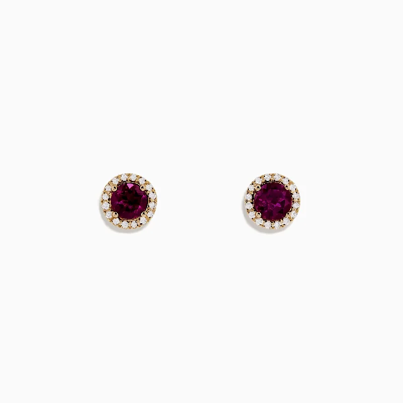 Handmade Pearl Jewelry For Timeless Elegance The Latest Fashion Trends Bordeaux 14K Gold Rhodolite Garnet and Diamond Earrings, 1.22 TCW