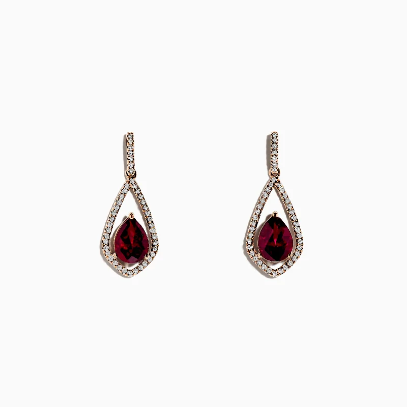 Trending Jewelry Now Available At Exclusive Prices Fashion Sale Bordeaux 14K Rose Gold Rhodolite Garnet and Diamond Earrings, 2.79 TCW