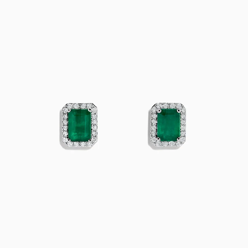 Exclusive Jewelry Bundles At Discounted Prices Exclusive Fashion Deals 14K White Gold Diamond Halo Emerald Stud Earrings, 2.15 TCW