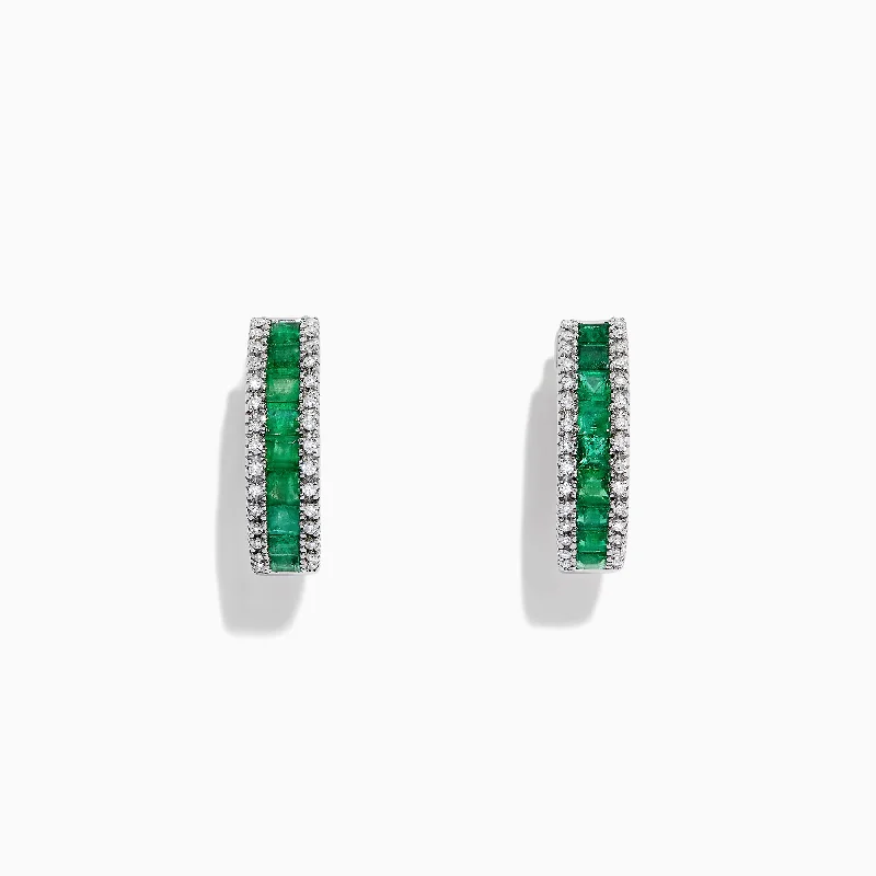 Get The Sparkle You Love At Prices You Adore Massive Savings Brasilica 14K White Gold Emerald and Diamond Hoop Earrings, 2.04 TCW