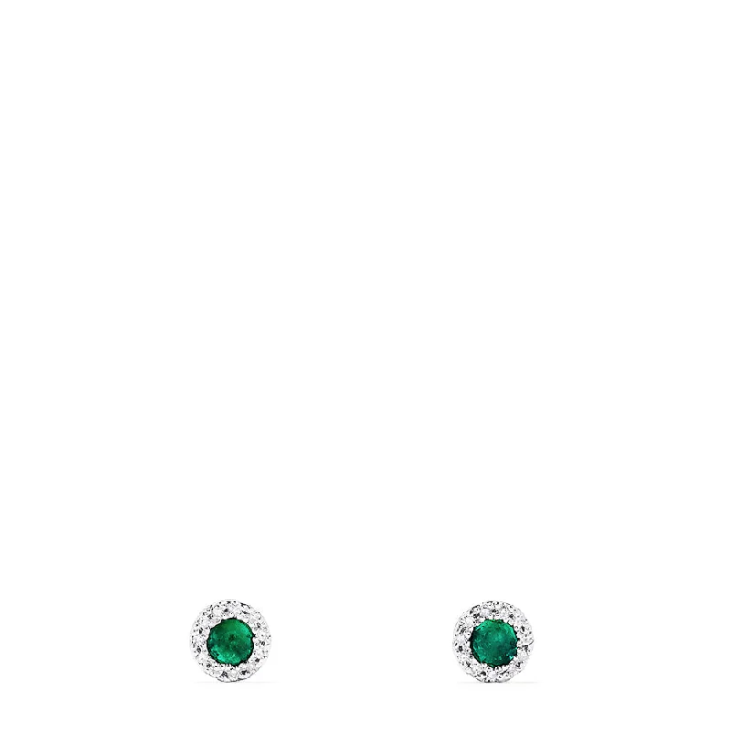 Unique Jewelry Designs Now At Discounted Rates Explore What'S New 14K White Gold Round Diamond Halo Emerald Stud Earrings, 0.39 TCW