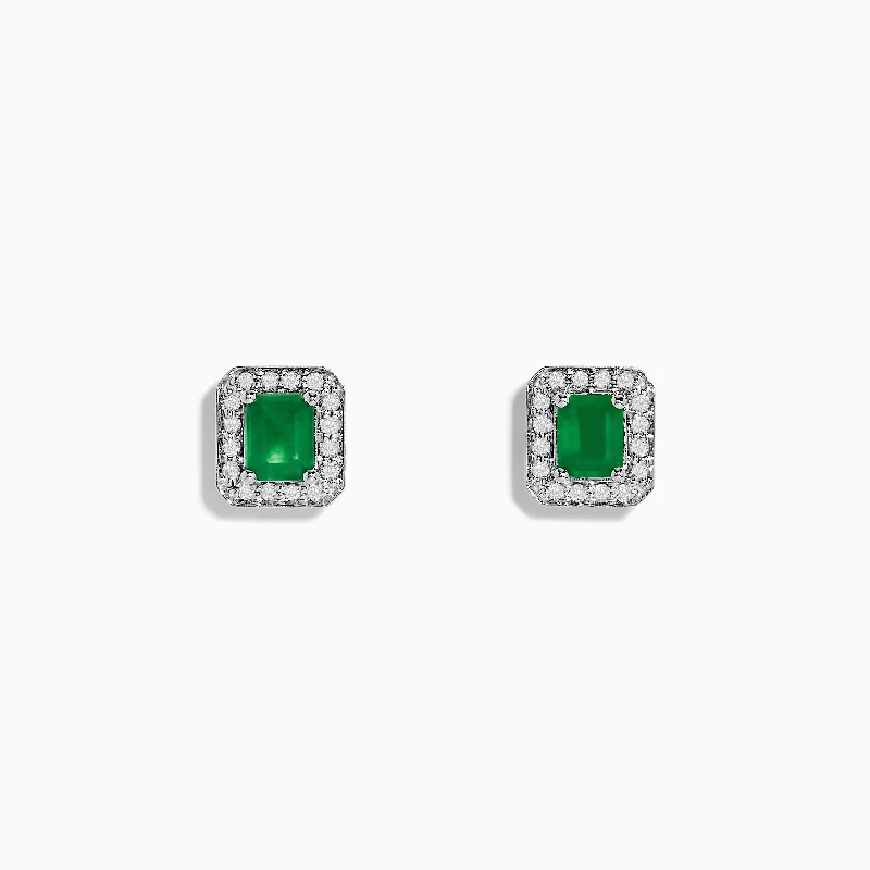 Huge Savings On Timeless Jewelry Collections Trendy Threads 14K White Gold Emerald and Diamond Stud Earrings, 1.11 TCW