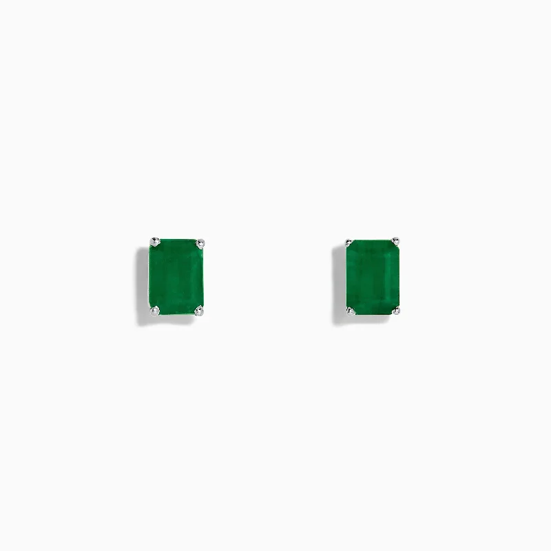 Big Discounts On Elegant Jewelry Collections Chic Style, Always In Vogue Brasilica 14K White Gold Emerald Stud Earrings