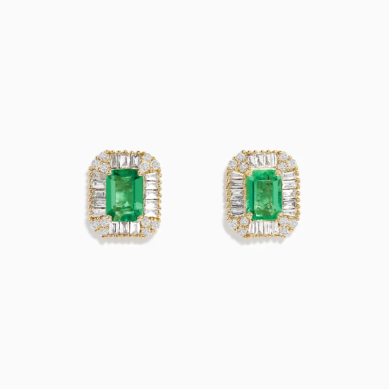 Jewelry Flash Sale – Stylish Designs At Unbeatable Rates Summer Fashion 14K Yellow Gold Baguette Diamond Halo Emerald Stud Earrings