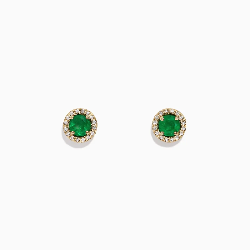 Luxury Jewelry Now At Special Promotional Rates Limited Edition Brasilica 14K Yellow Gold Emerald and Diamond Stud Earrings, 1.08 TCW