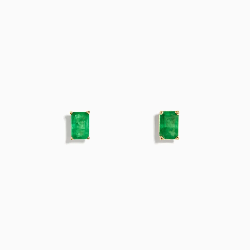 Unmissable Jewelry Sale – Shop Before It's Too Late Huge Discounts This Week 14K Yellow Gold Solitaire Emerald Cut Emerald Stud Earrings 1.05 TCW