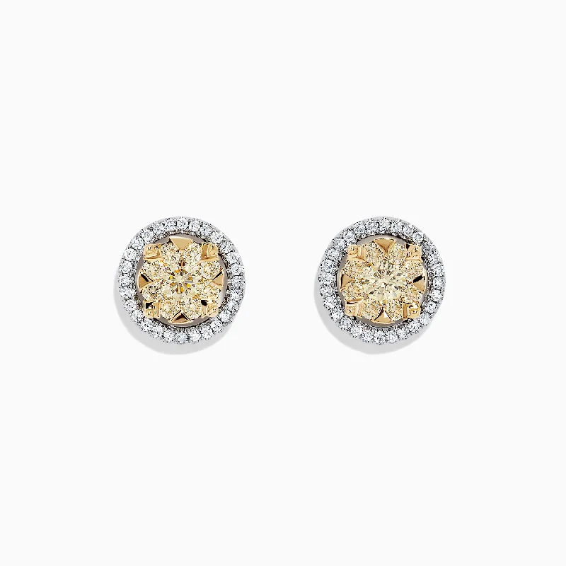 Make Your Outfit Shine With Discounted Jewelry Feminine Style Promotions Canare 14K Two Tone Gold Yellow Diamond Bouquet Halo Earrings, 0.98 TCW