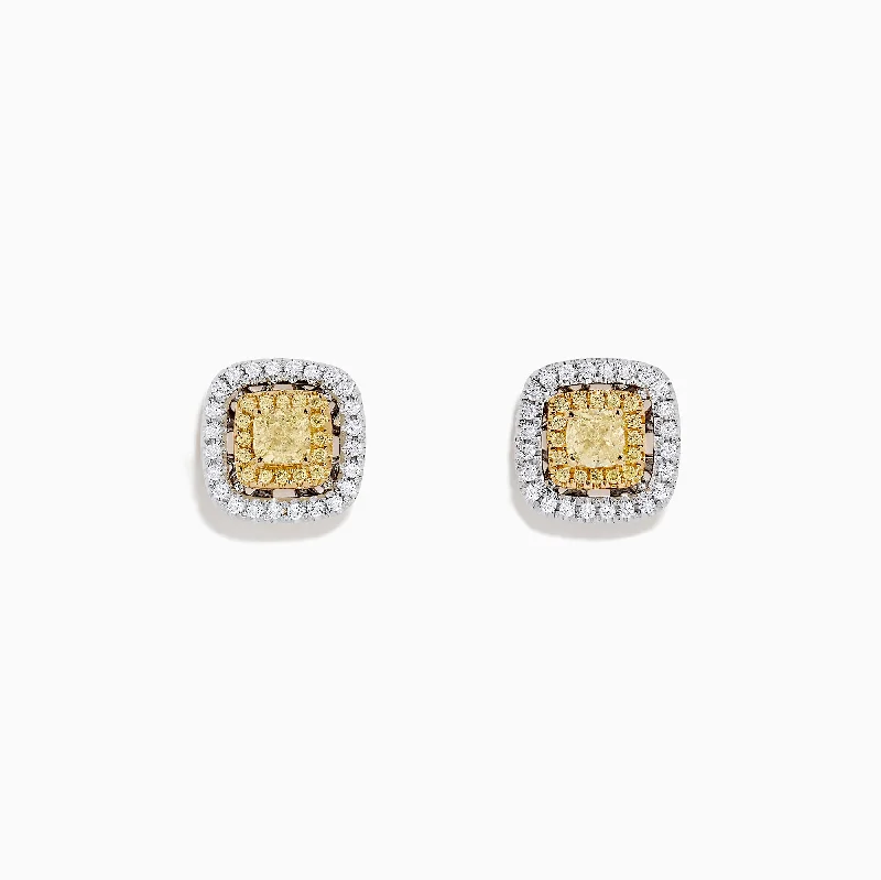 Exclusive Online Discounts On Stylish Jewelry Urban Style Promotions Canare 18K Two Tone Gold Double Halo Yellow Diamond Stud Earrings, 0.76 TCW