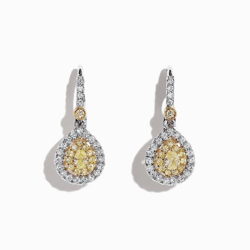 Exclusive Jewelry Sale – Limited-Time Discounts Fall Sale, Prices Drop Canare 18K Two-Tone Gold Double Halo Pear Shaped Yellow Diamond Earrings, 0.99 TCW