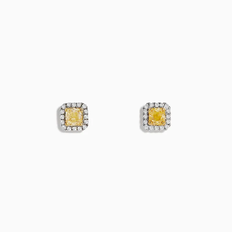 Timeless Beauty, Unbeatable Deals – Jewelry Sale On Bid Farewell To The Old Season Canare 18K Two-Tone Gold Cushion Cut Yellow Diamond Halo Stud Earrings