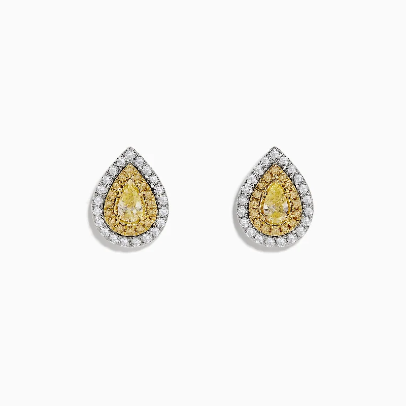 Breathtaking Jewelry, Breathtaking Prices Flash Sale, Don'T Miss Canare 18k Two Tone Pear Shaped Double Halo Yellow Diamond Stud Earrings