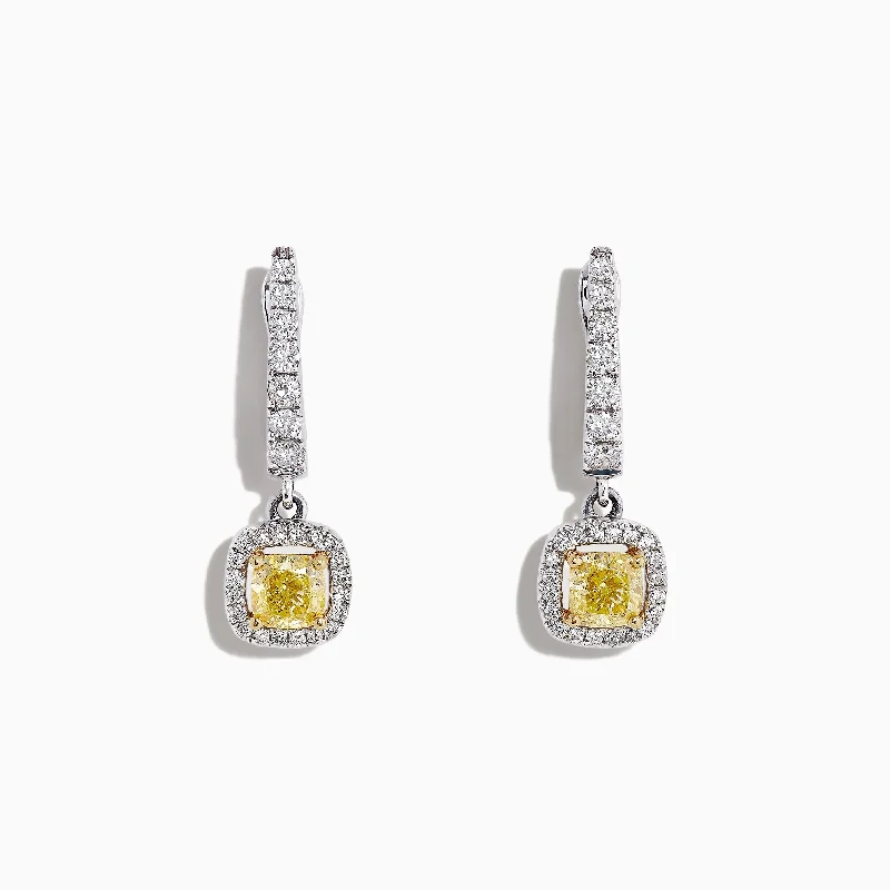 Luxury Jewelry Now At Special Promotional Rates Seasonal Clearance Canare 18K Two-Tone Cushion Cut Yellow Diamond Drop Earrings, 1.06 TCW