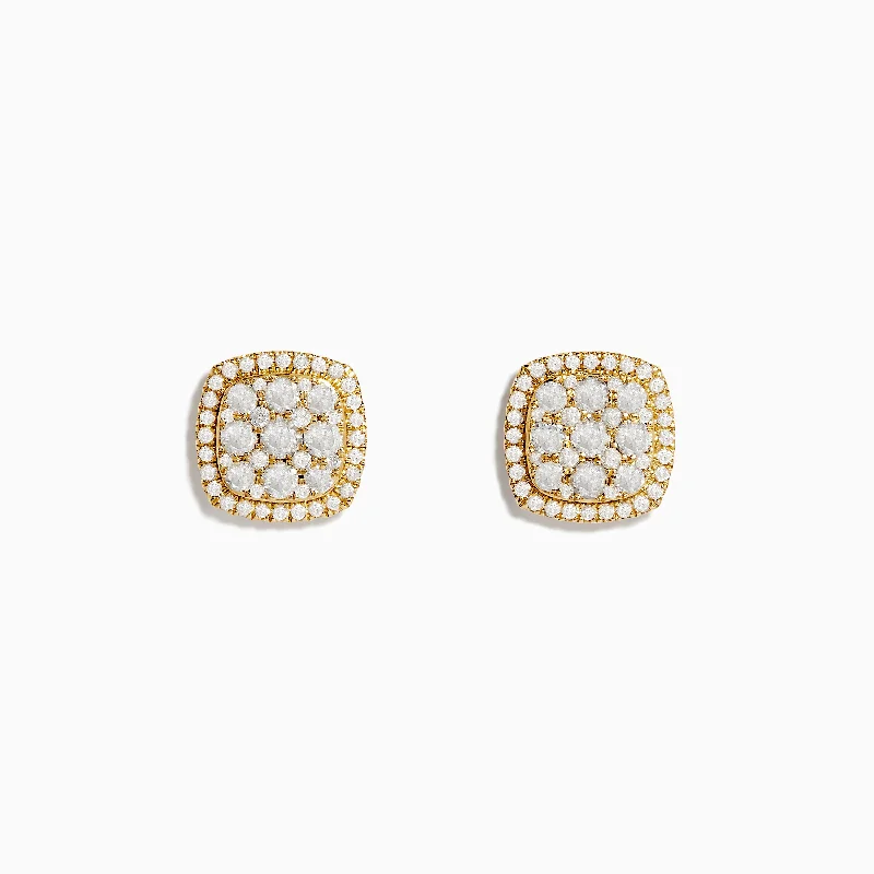 Luxury Jewelry Without The Luxury Price Tag Chic Style, Always In Vogue Pave Classica 14K Yellow Gold Square Diamond Stud Earrings 0.97 TCW