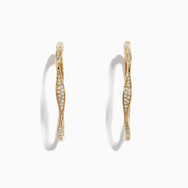 Get The Jewelry You Love At A Price You Love Ends Soon D'Oro 14K Yellow Gold 1 1/4" Diamond Wave Hoop Earrings, 0.25 TCW