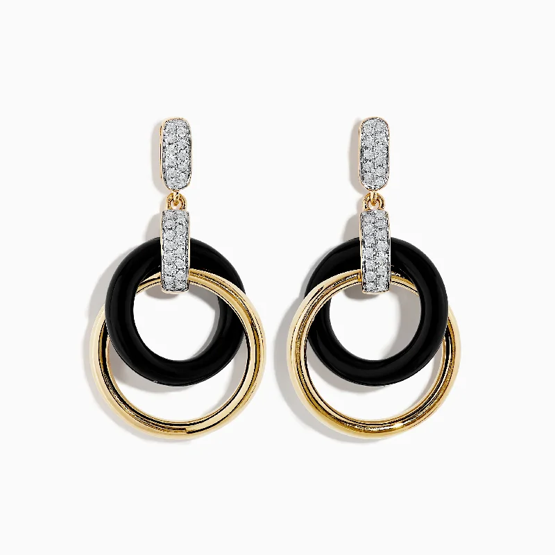 Shop Dazzling Jewelry At The Best Prices Stylish Deals Eclipse 14K Yellow Gold Diamond and Onyx Crossover Drop Earrings