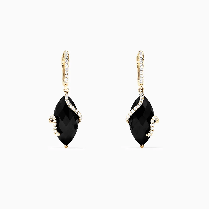 Handcrafted Jewelry Sale – Unique Designs At Low Prices Valentine's Special Eclipse 14K Yellow Gold Onyx and Diamond Drop Earrings, 13.18 TCW