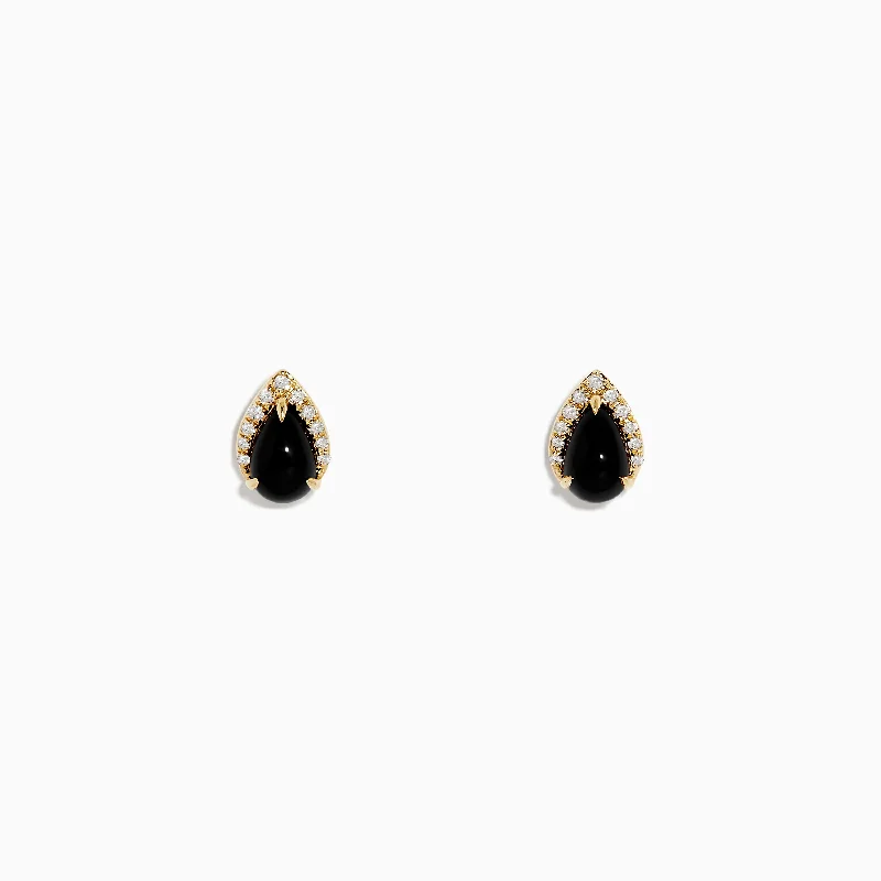 Affordable Luxury Jewelry – Style At A Great Price Elegant Style Eclipse 14K Yellow Gold Onyx and Diamond Teardrop Stud Earrings