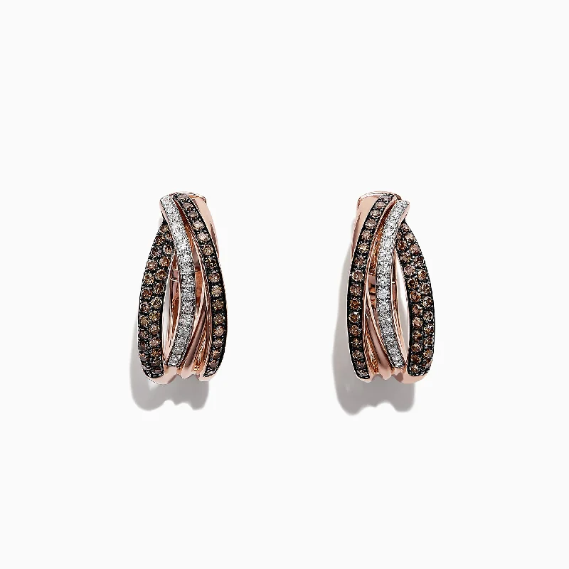 Premium Jewelry Now Available At Special Discounts Chic Style, Always In Vogue 14K Rose Gold Brown and White Diamond Earrings, 0.71 TCW