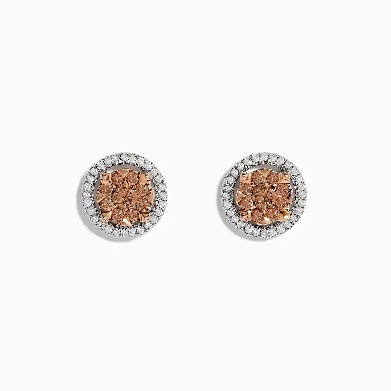 Huge Savings On Premium Jewelry Styles Seasonal Fashion 14K Two-Tone Gold Espresso Diamond Stud Earrings