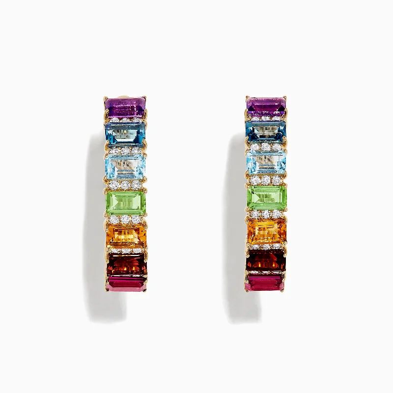 Seasonal Jewelry Deals – Elevate Your Style Cool Prices Mosaic 14K Yellow Gold Multi Gemstone and Diamond Earrings, 5.51 TCW