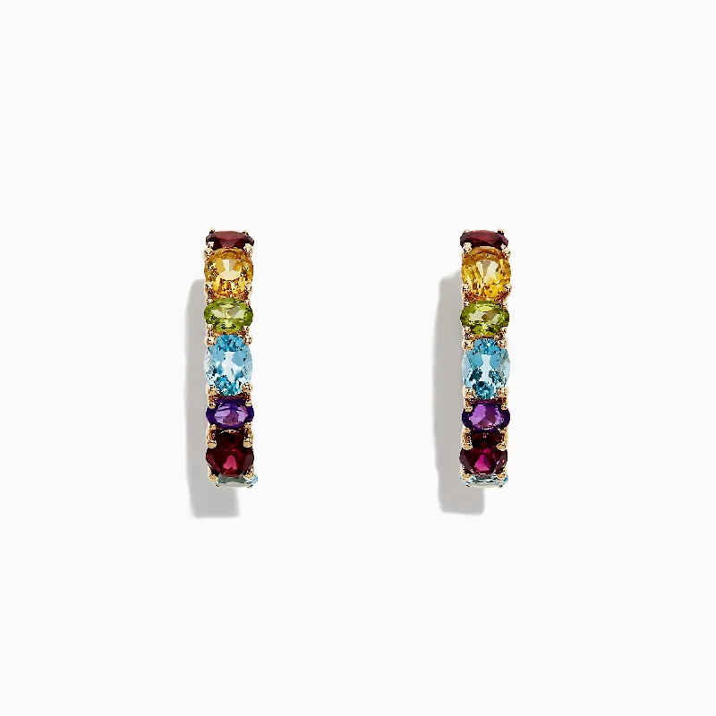 Seasonal Jewelry Clearance – Best Styles At The Lowest Prices Shop Sale Items Mosaic 14K Yellow Gold Multi Gemstone Hoop Earrings, 4.05 TCW