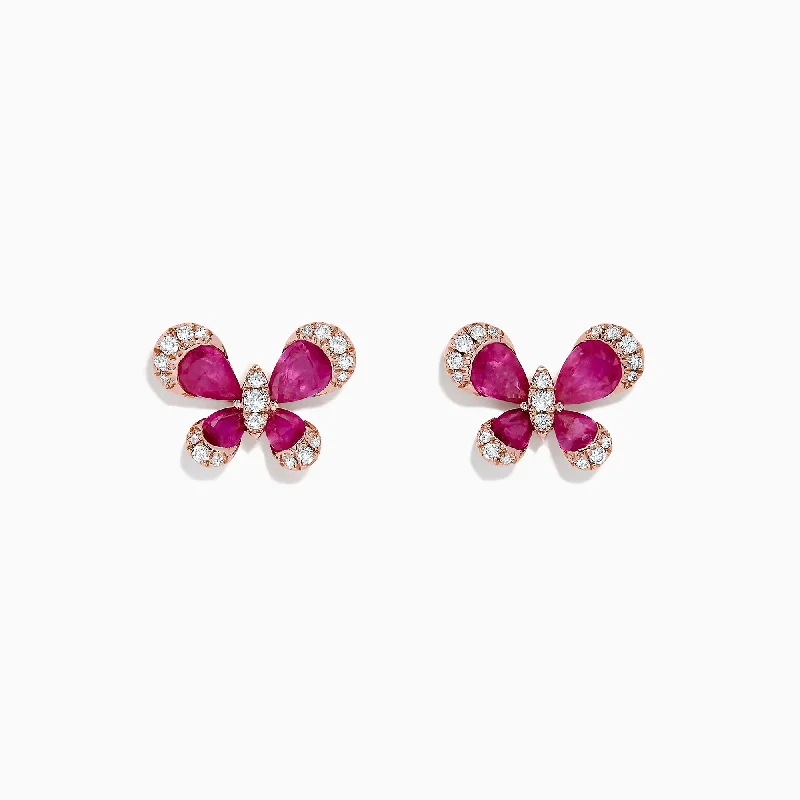 Buy More, Save More – Special Jewelry Discounts Luxury Casual Deals Nature 14K Rose Gold Ruby and Diamond Butterfly Earrings, 2.44 TCW