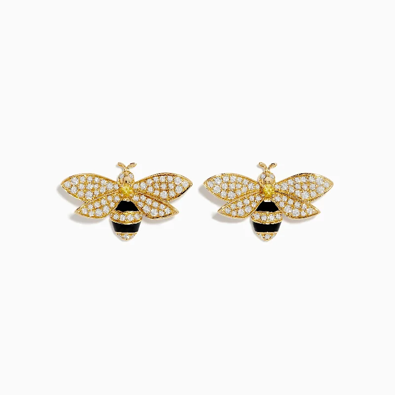 Affordable Luxury Jewelry For Every Occasion Contemporary Fashion Sale Nature 14K Yellow Gold Diamond and Yellow Sapphire Bee Earrings