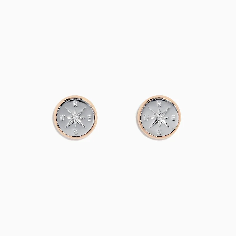 Stunning Jewelry Pieces At The Lowest Prices Ever Limited-Time Offer Novelty 14K Two Tone Gold Diamond Compass Stud Earrings