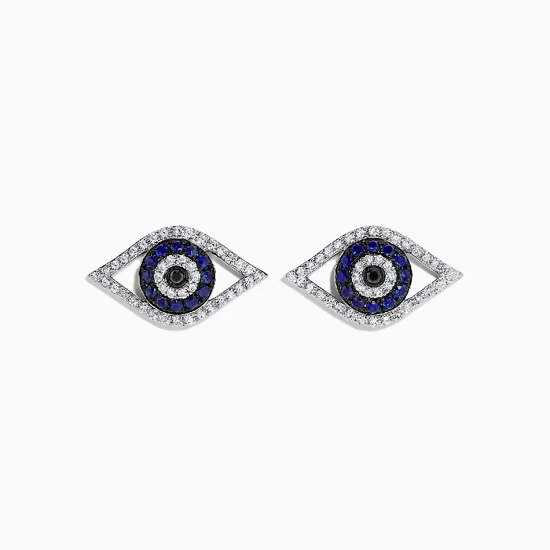 Limited-Time Offer On Elegant Jewelry Pieces Evening Elegance Novelty 14K White Gold Sapphire & Diamond Evil Eye Earrings, 0.57 TCW