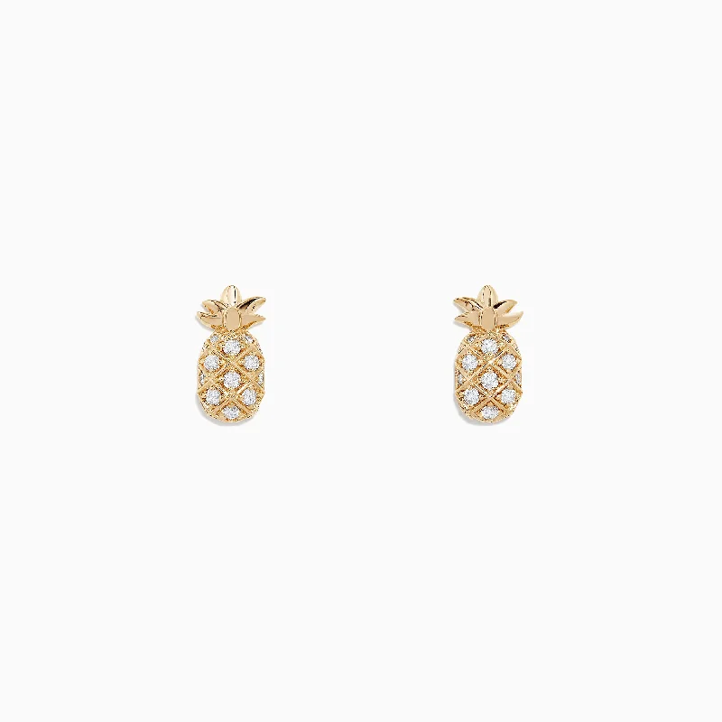 Exclusive Gemstone Jewelry At Special Prices Minimalist Fashion Sale Novelty 14K Yellow Gold Diamond Pineapple Earrings, 0.27 TCW