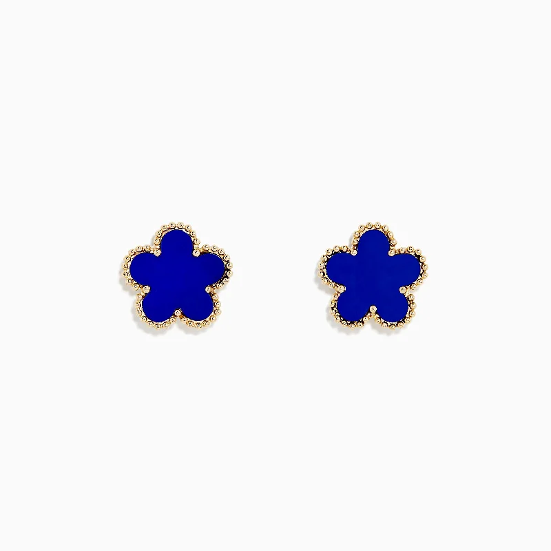 Buy More, Save More On Stunning Jewelry Pieces Fashion Essentials Novelty 14K Yellow Gold Lapis Flower Stud Earrings