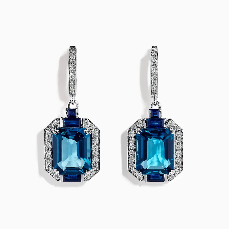 Premium Diamond Jewelry At Once-In-A-Lifetime Discounts Huge Markdowns Ocean Bleu 14K Gold London Blue Topaz and Diamond Earrings, 8.74 TCW