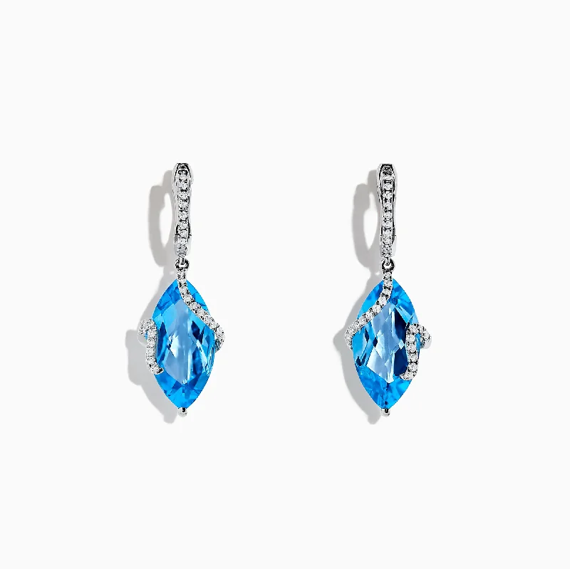 Seasonal Jewelry Sale – Upgrade Your Style Today Valentine's Special Ocean Bleu 14K White Gold Blue Topaz and Diamond Earrings, 13.98 TCW