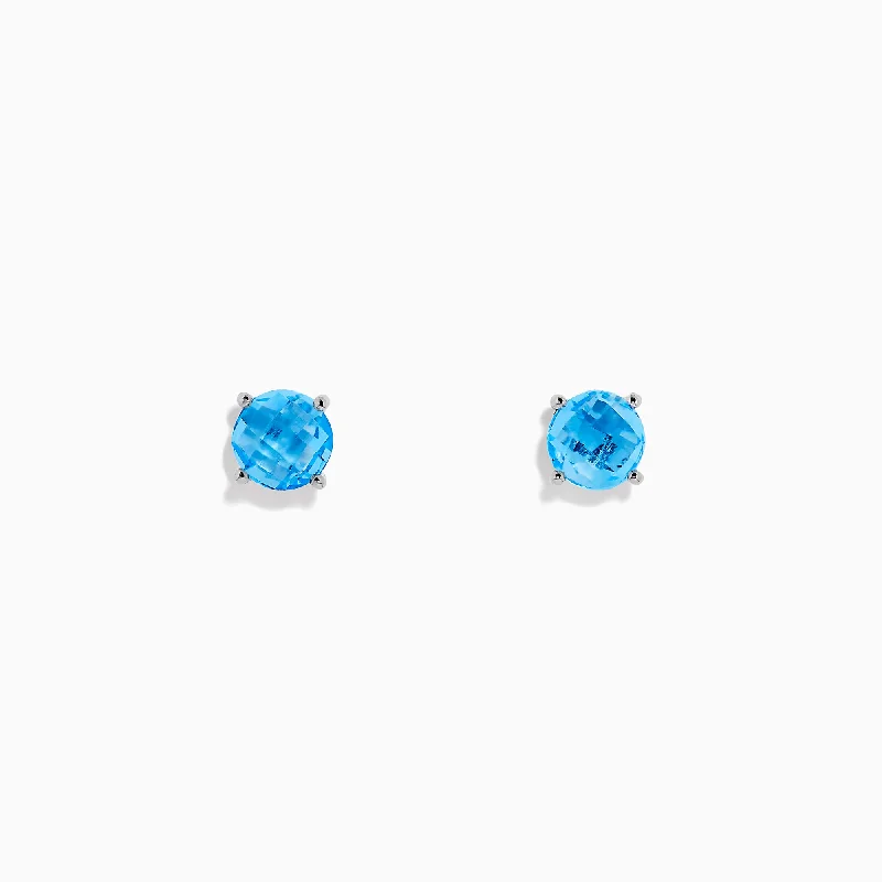 Romantic Heart-Shaped Jewelry For Special Gifts Bold Style Discounts Ocean Bleu 14K White Gold Blue Topaz Stud Earrings, 2.30 TCW