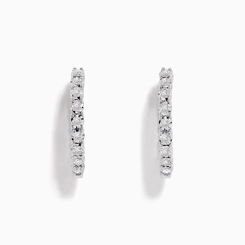 Get Your Favorite Jewelry At The Best Price Vintage-Modern Style Offers Pave Classica 14K White Gold 3/4" Diamond Inside- Out Hoop Earrings