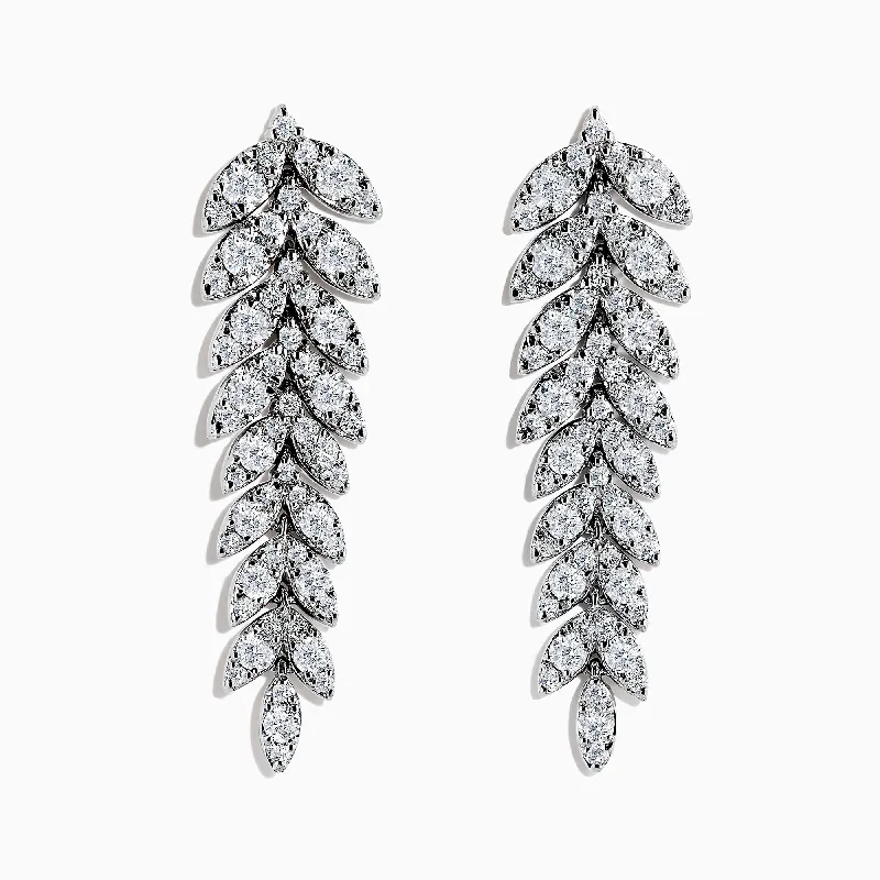 Special Offers On Handcrafted And Designer Jewelry Chic & Cozy Collection Pave Classica 14K White Gold Diamond Leaf Earrings, 2.59 TCW