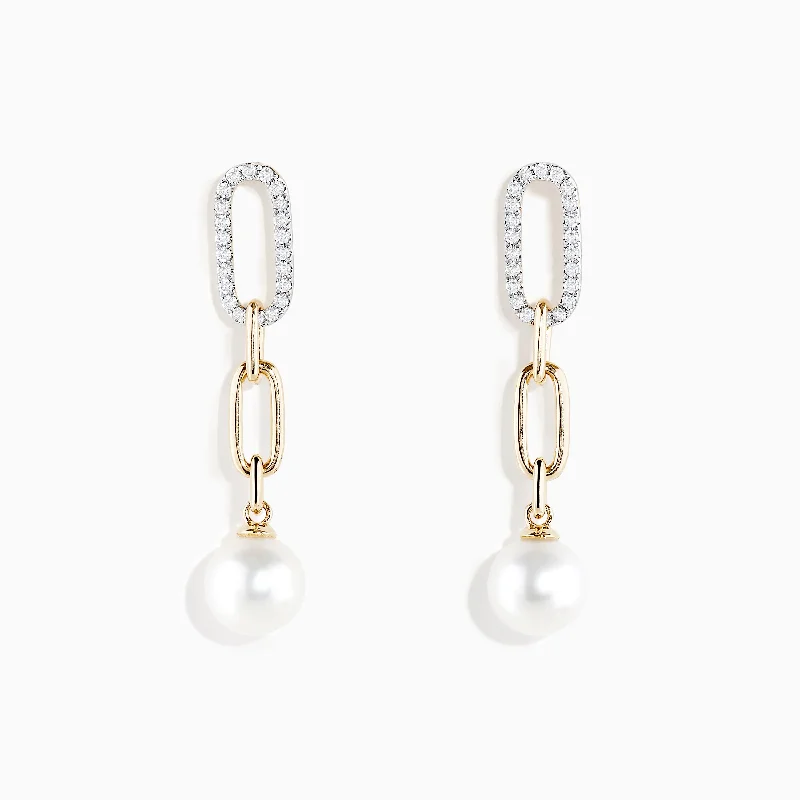 Limited-Time Offer On Elegant Jewelry Pieces Affordable Trendy Fashion Pearl 14K Yellow Gold Freshwater Pearl and Diamond Drop Earrings