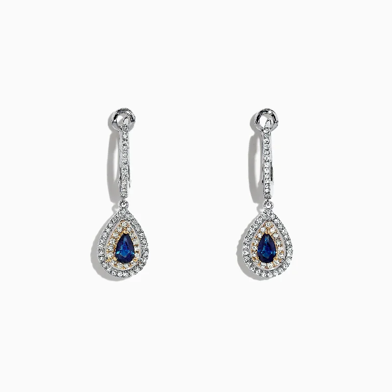 Don't Miss Out On Jaw-Dropping Jewelry Discounts Cozy Comfort Style Sale Royale Bleu 14K Two Tone Gold Sapphire and Diamond Earrings, 0.93 TCW