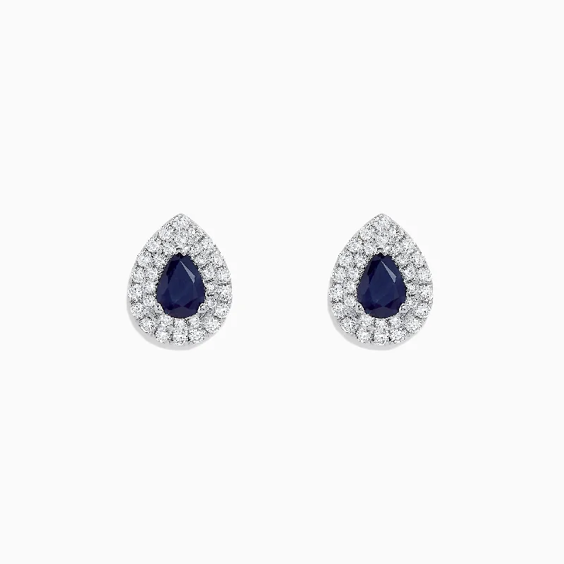 Luxury Jewelry Sale – Sparkle For Less High-End Style Discounts Royale Bleu 14K White Gold Pear Shaped Sapphire and Diamond Stud Earrings, 2.23 TCW