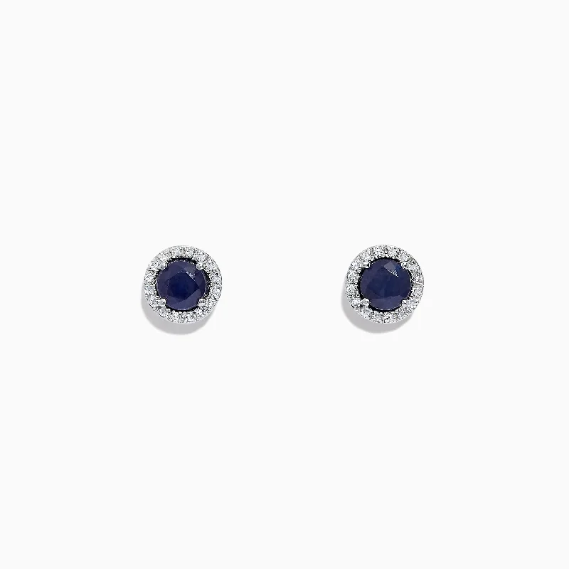 Dainty Floral Jewelry For Feminine Elegance Big Discounts Royale Bleu 14K White Gold Sapphire & Diamond Stud Earrings, 1.27 TCW