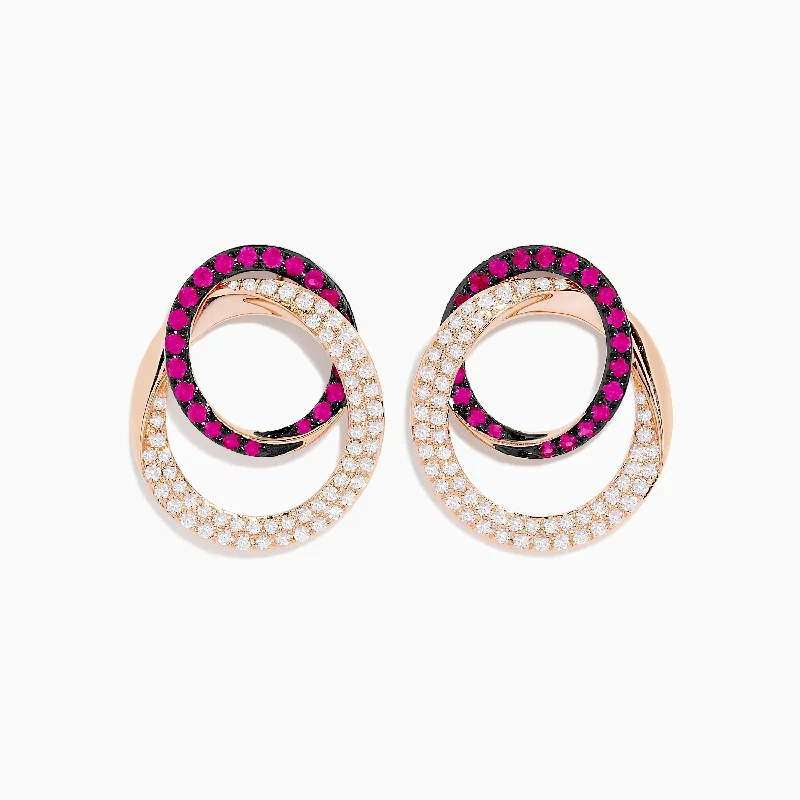 Elegant Designs, Unbeatable Discounts – Shop Jewelry Now Sophisticated Street Style Offers Ruby Royale 14K Rose Gold Ruby and Diamond Intertwined Circles Earrings